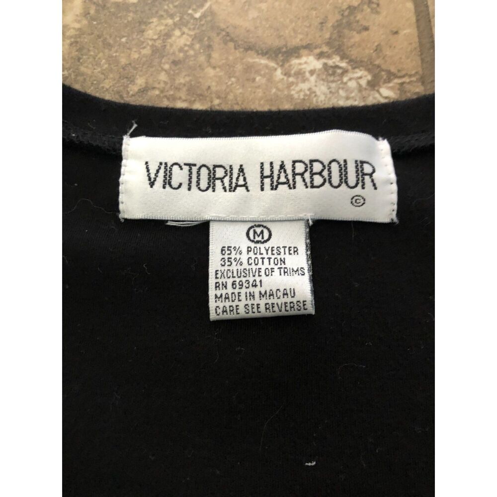 Vtg90s Victoria Harbour Cat Shirt Black Embroidered Beaded Applique Cottage Sz M - Picture 3 of 12